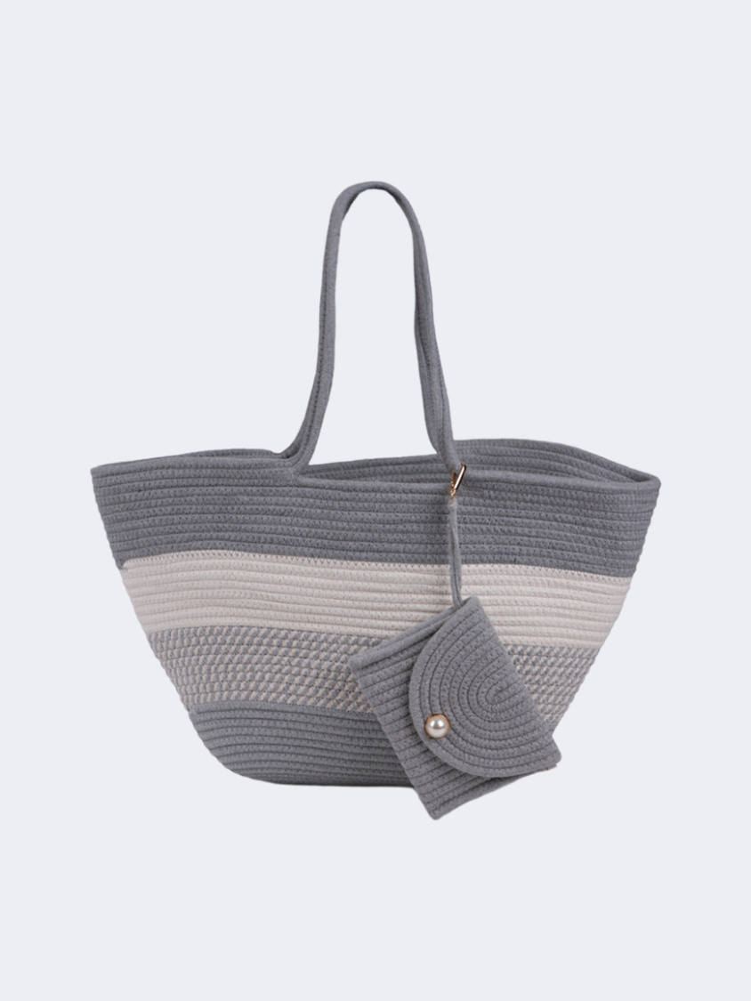 Oil And Gaz Functional Women Ribbed Beach Bag  Grey/White