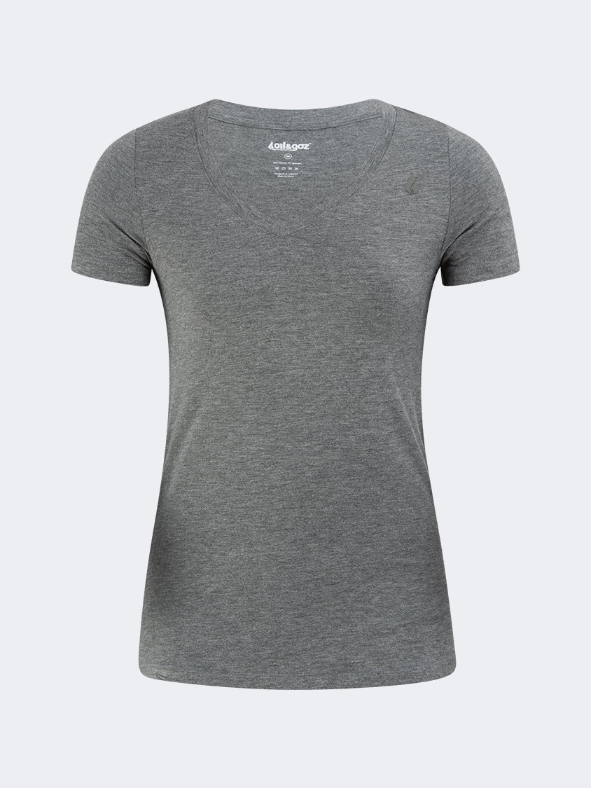 Oil And Gaz V Neck Women Lifestyle T-Shirt Heather Grey