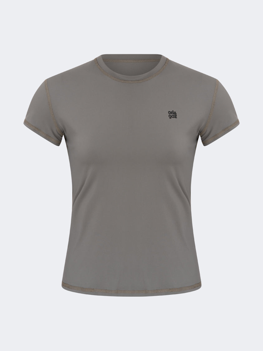 Oil And Gaz Comfortable Women Lifestyle Crew Neck T-Shirt Khaki