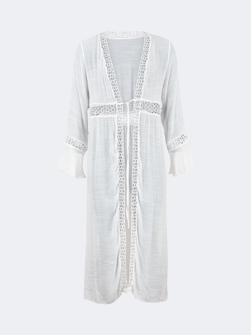 Oil And Gaz Embroidered Women Beach Coverup Ls White