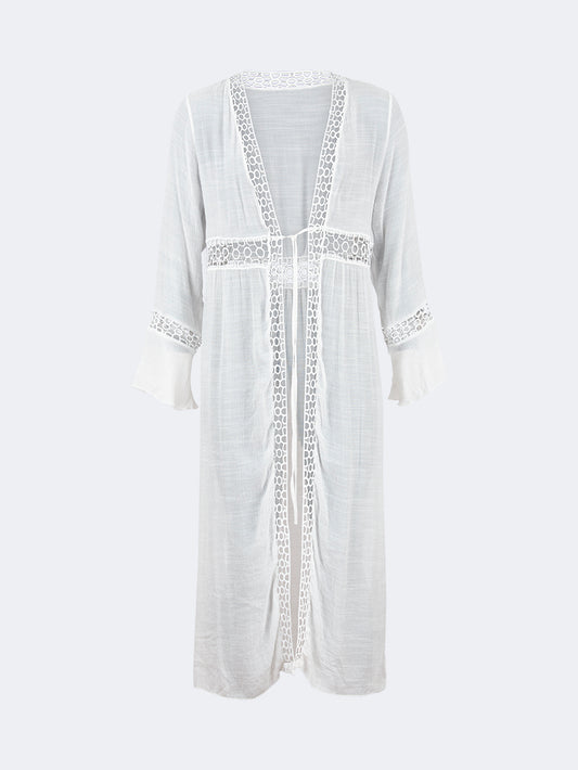 Oil & Gaz Embroidered Women Beach Coverup Ls White