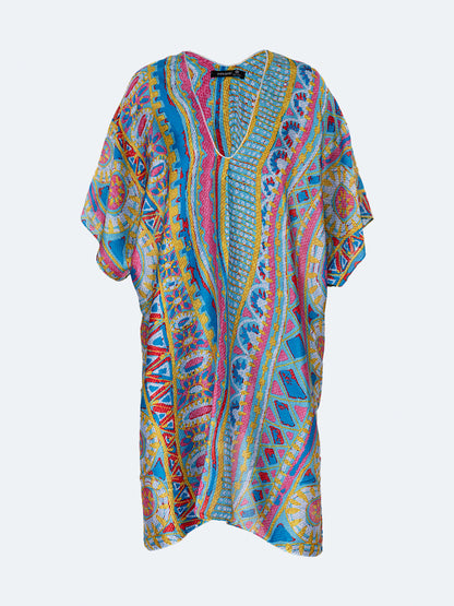 Oil And Gaz Elegant Women Beach Poncho Royal Blue/Light Green