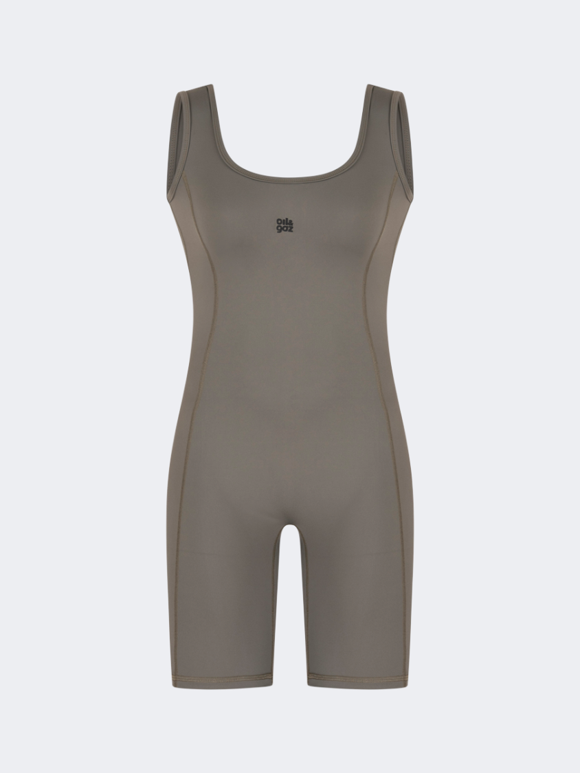 Oil And Gaz Sleeveless Short Women Lifestyle Jumpsuit Khaki
