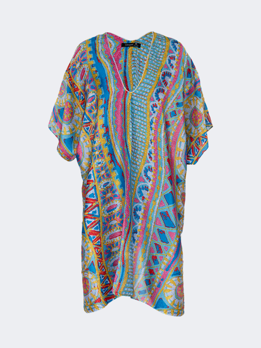 Oil And Gaz Elegant Women Beach Poncho Royal Blue/Light Green
