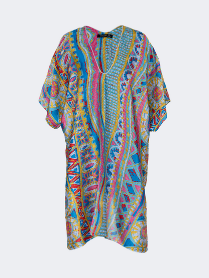 Oil And Gaz Elegant Women Beach Poncho Royal Blue/Light Green