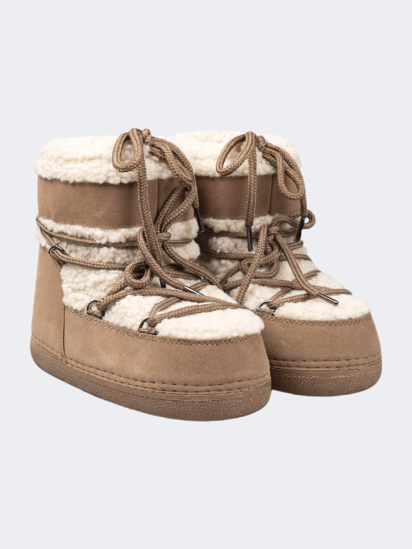 Oil &amp; Gaz After Ski Women Skiing Boots Wth Fur Camel/White