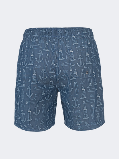 Oil &amp; Gaz Comfortable Men Beach Anchor Print Swim Short Navy