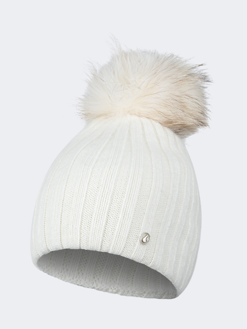 Oil And Gaz Ribbed Women Lifestyle Pom Beanie White
