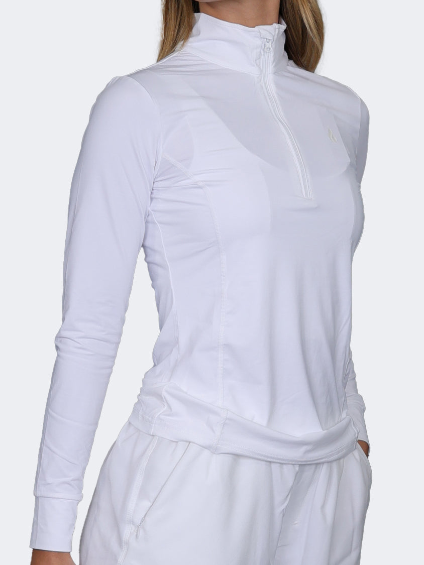 Oil And Gaz Round Neck Half Zip Women Fitness Long Sleeve White