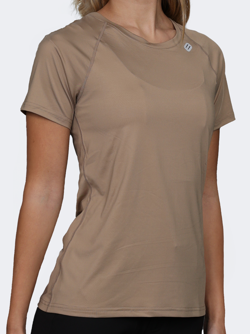 Oil And Gaz Round Neck Women Fitness T-Shirt Beige