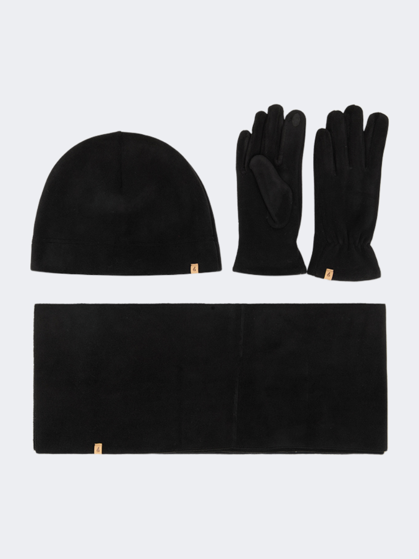Oil And Gaz Stylish Women Lifestyle Set Of Gloves+Hat+Scarf Black