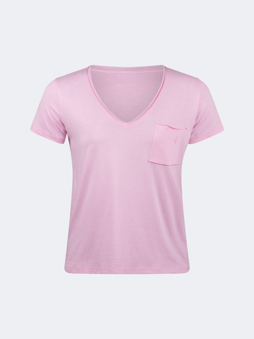 Oil And Gaz Classic Women Lifestyle V-Neck T-Shirt Pink