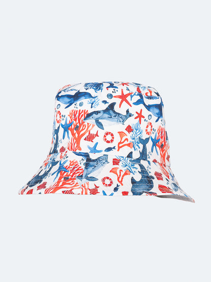 Oil And Gaz Cute Kids Beach Buchet Hat White/Royal Blue