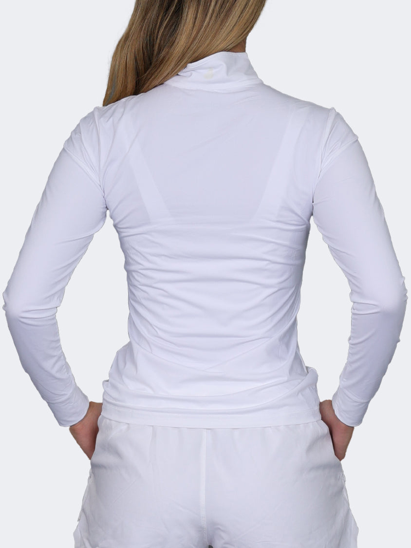 Oil And Gaz Round Neck Half Zip Women Fitness Long Sleeve White