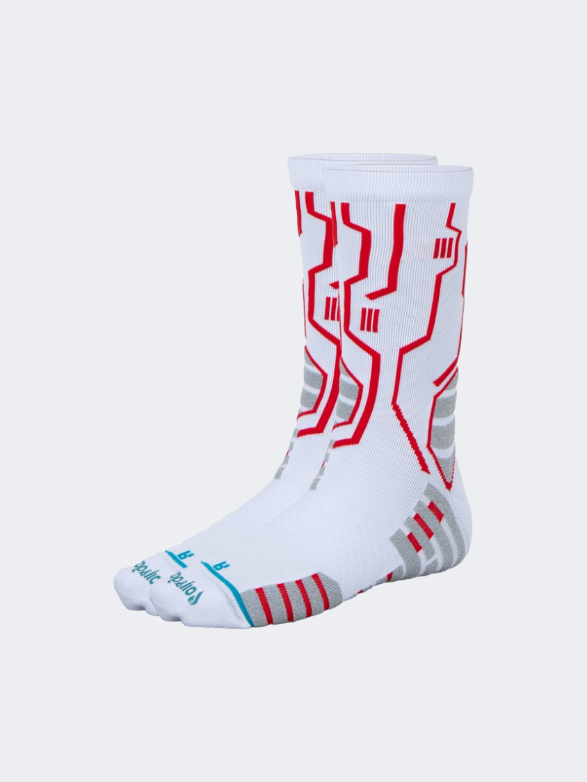 Oil And Gaz Comfortable Unisex Basketball Crew Socks White/Red