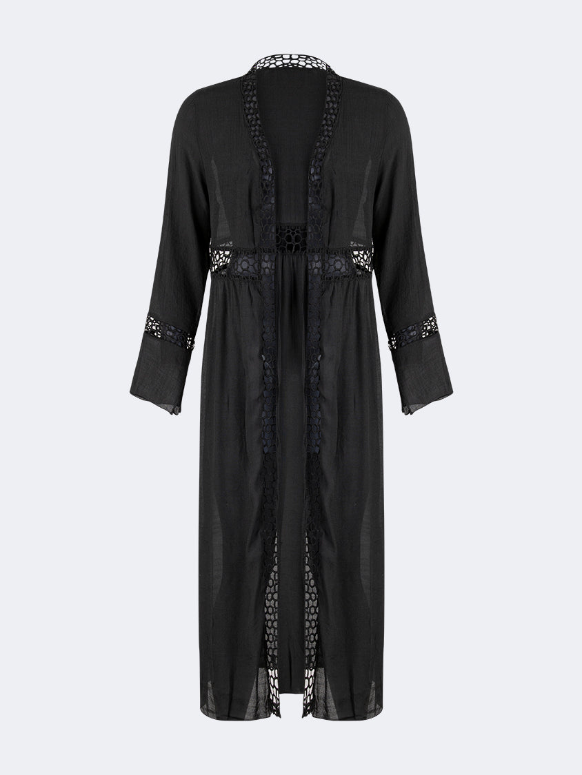 Oil And Gaz Embroidered Women Beach Coverup Ls Black