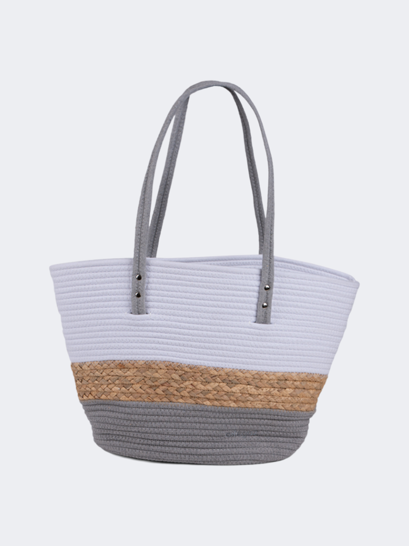 Oil And Gaz Functional Women Ribbed Beach Bag  Grey/White
