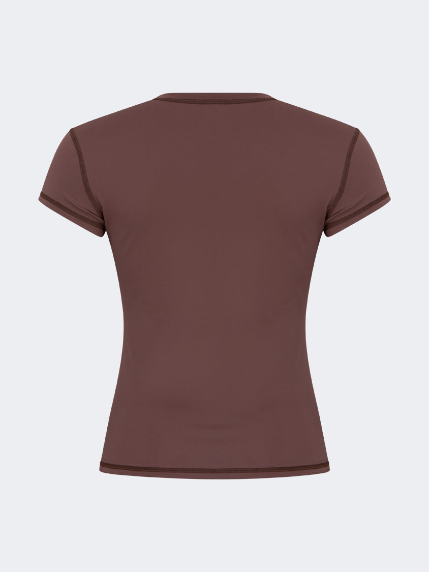 Oil And Gaz Comfortable Women Lifestyle Crew Neck T-Shirt Brown