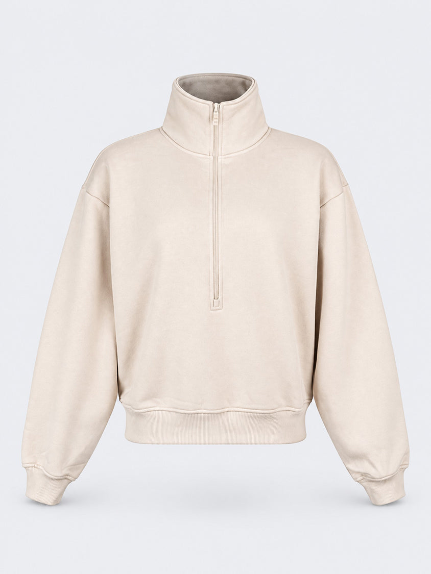 Oil &amp; Gaz Cozy Women Lifestyle  1/2 Zip Pullover Greige