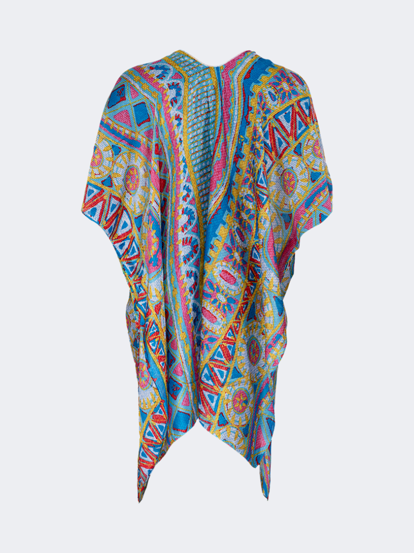 Oil And Gaz Elegant Women Beach Poncho Royal Blue/Light Green
