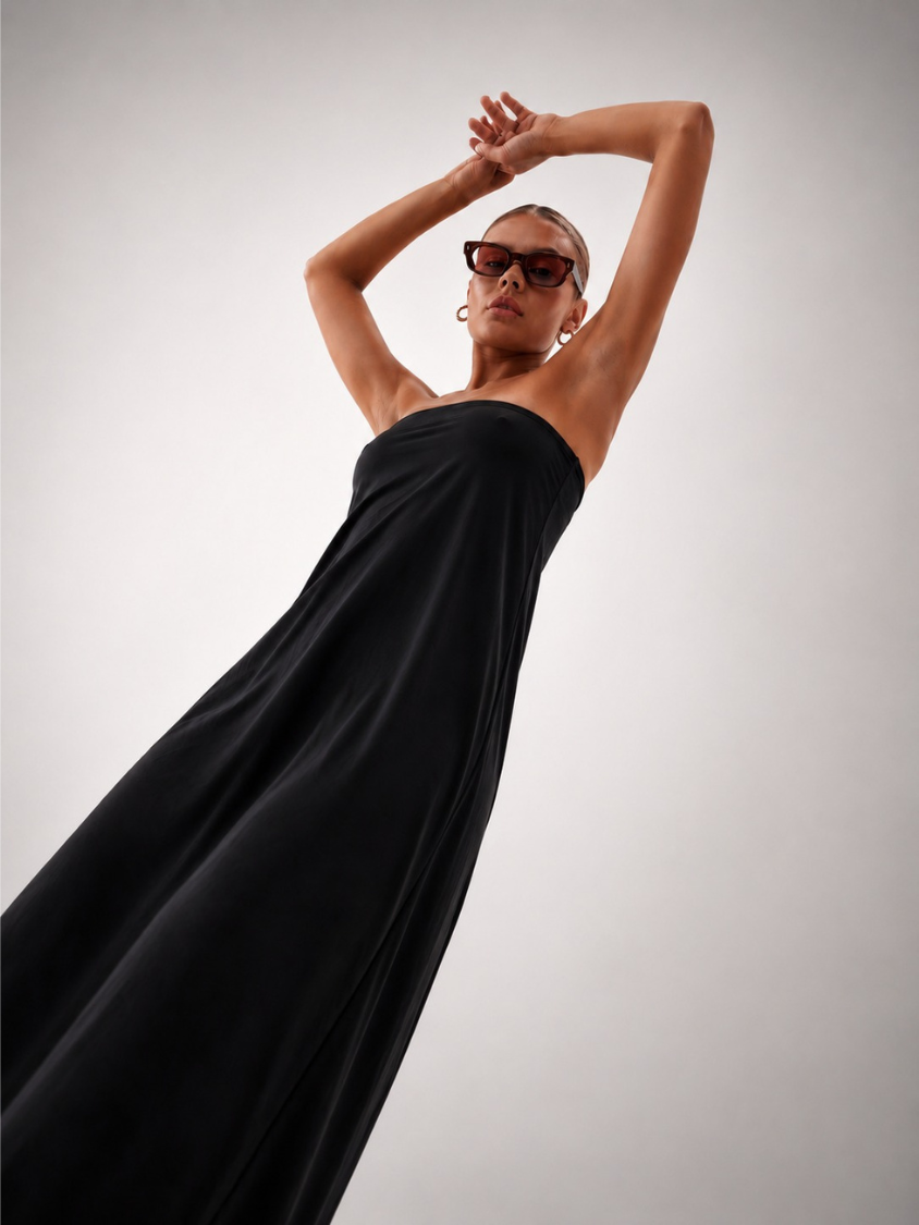 Oil &amp; Gaz Stylish Women Lifestyle Strapless Dress Black
