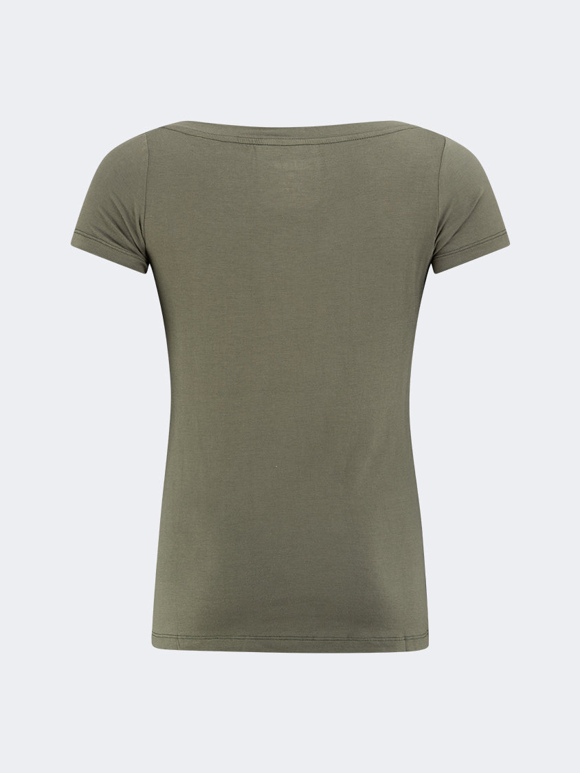 Oil And Gaz Round Neck Women Lifestyle T-Shirt Olive