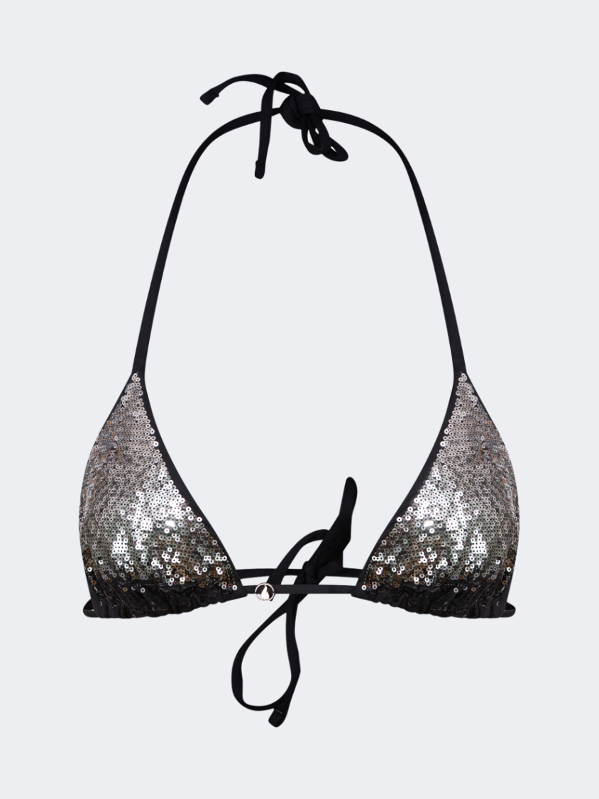 Oil And Gaz Shimmering Women Beach Bra Black