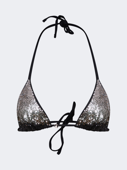 Oil And Gaz Shimmering Women Beach Bra Black