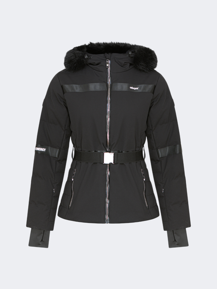 Oil&amp;Gaz Breathable Women Ski Jacket Black+White+Gun