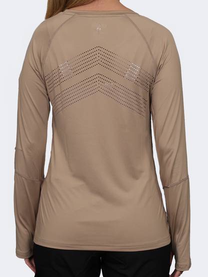 Oil And Gaz Round Neck Women Fitness Long Sleeve  Beige