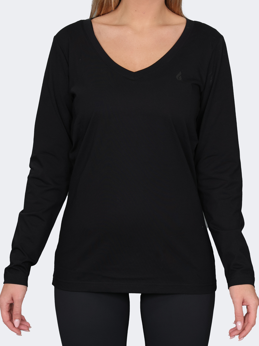 Oil And Gaz Round Neck Plain Slim Fit Women Fitness Long Sleeve Black