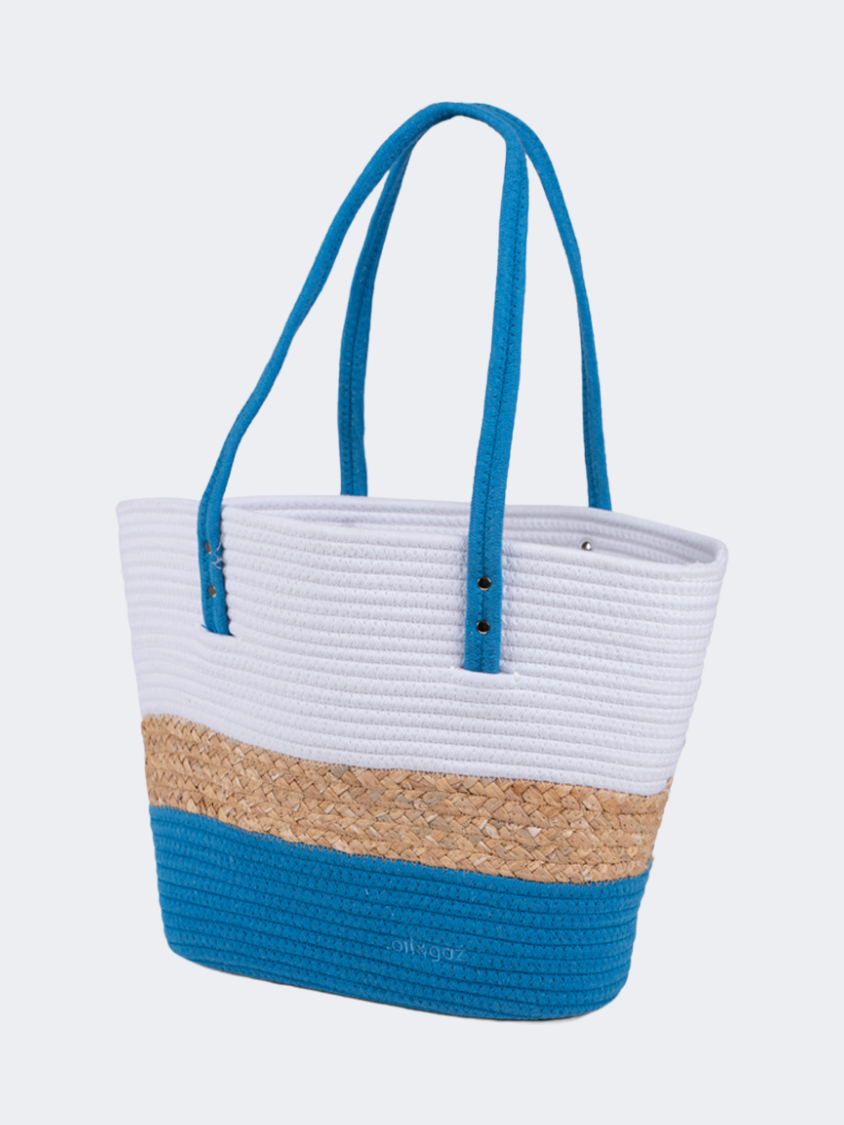 Oil And Gaz Functional Women Ribbed Beach Bag  Blue/Gold/White