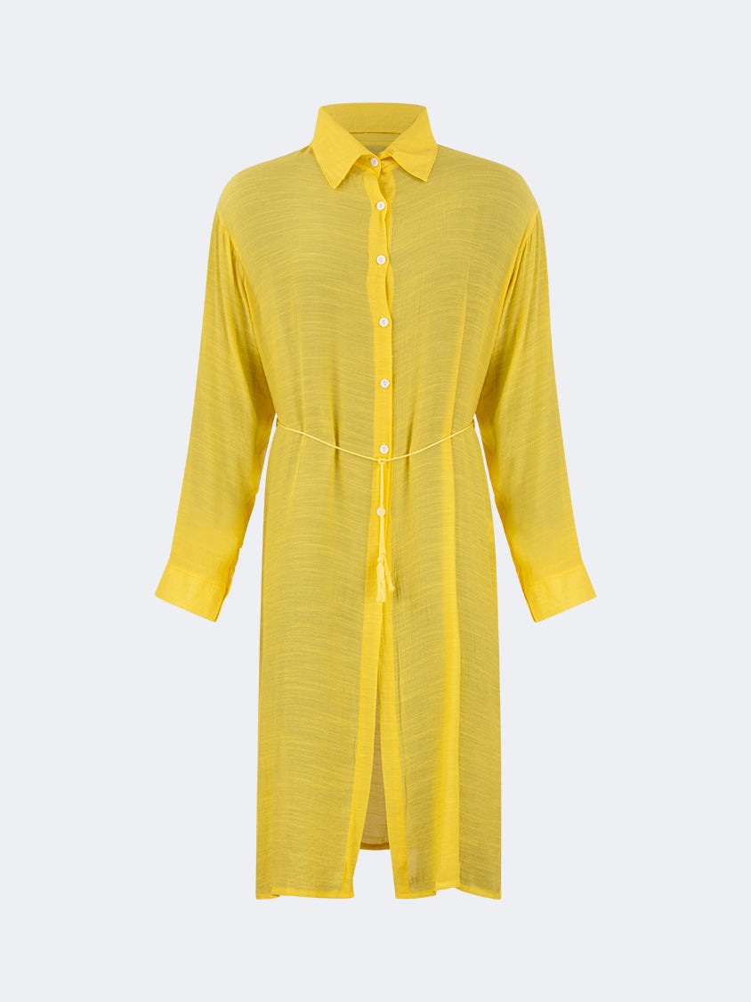 Oil And Gaz Chic Women Beach Linnen Dress Ls Yellow