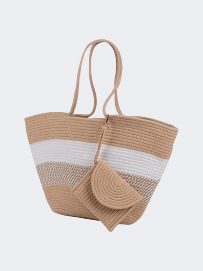 Oil And Gaz Functional Women Ribbed Beach Bag Khaki/White