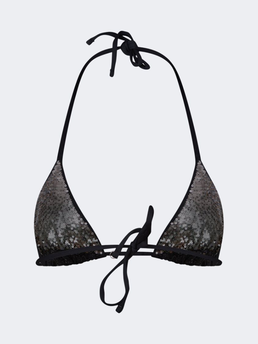Oil And Gaz Shimmering Women Beach Bra Black