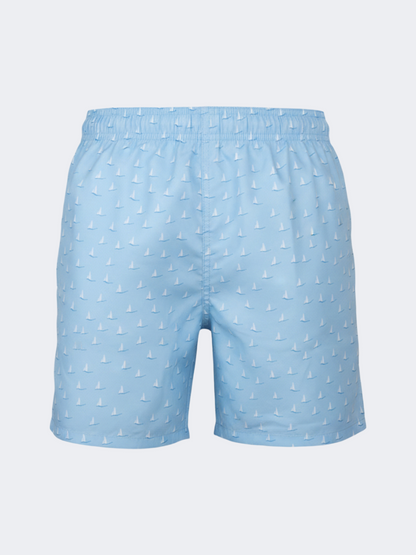 Oil &amp; Gaz Comfortable Men Beach Boats Print Swim Short L.Blue