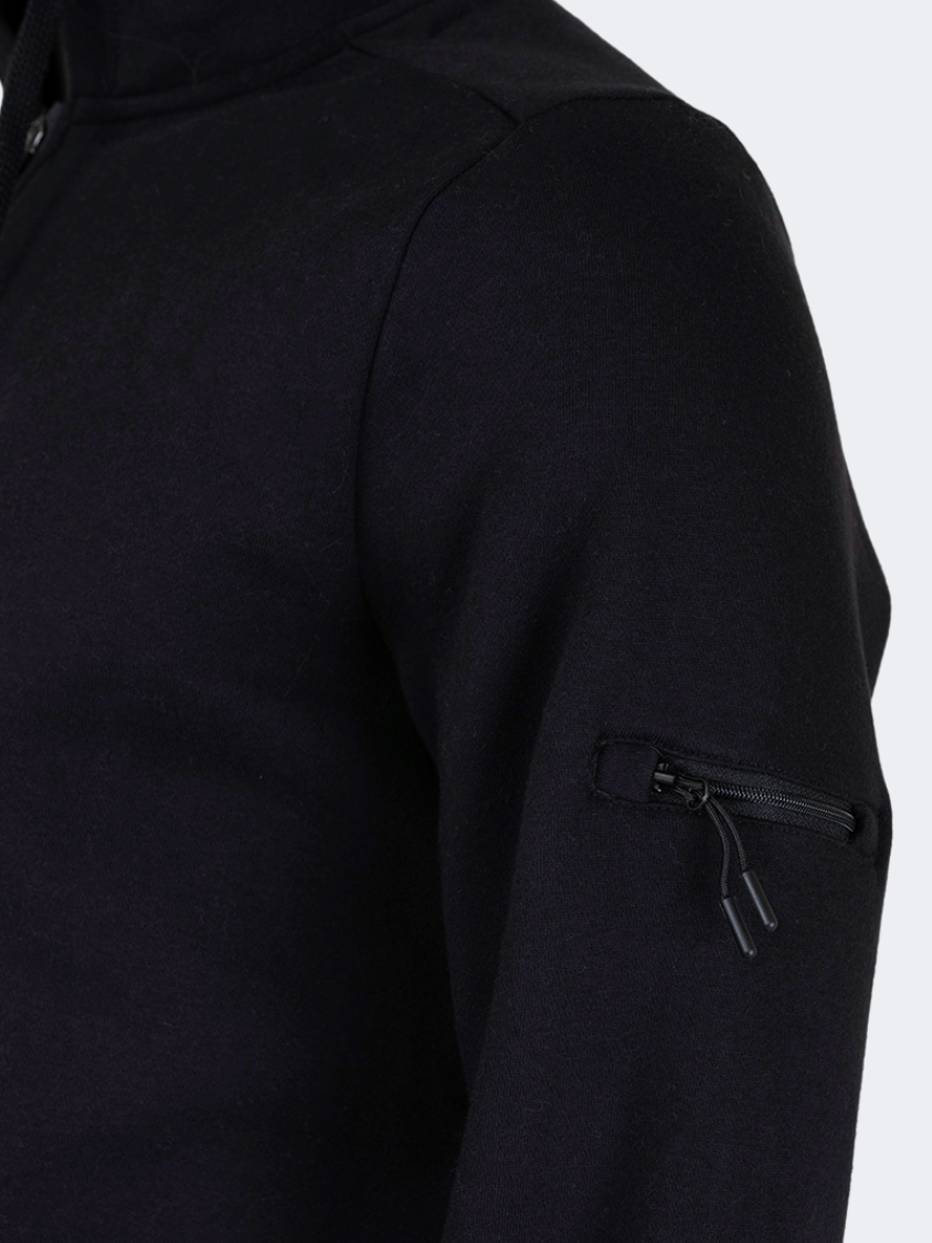 Oil And Gaz Brushed Unisex Lifestyle Printed Full Zip Hooded Black