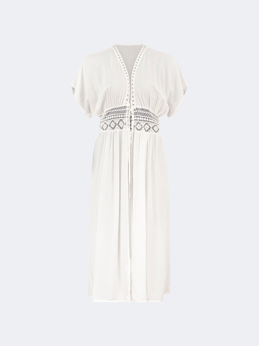 Oil And Gaz Comfortable Women Beach Coverup Ls White