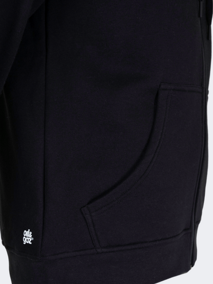 Oil And Gaz Brushed Unisex Lifestyle Printed Full Zip Hooded Black