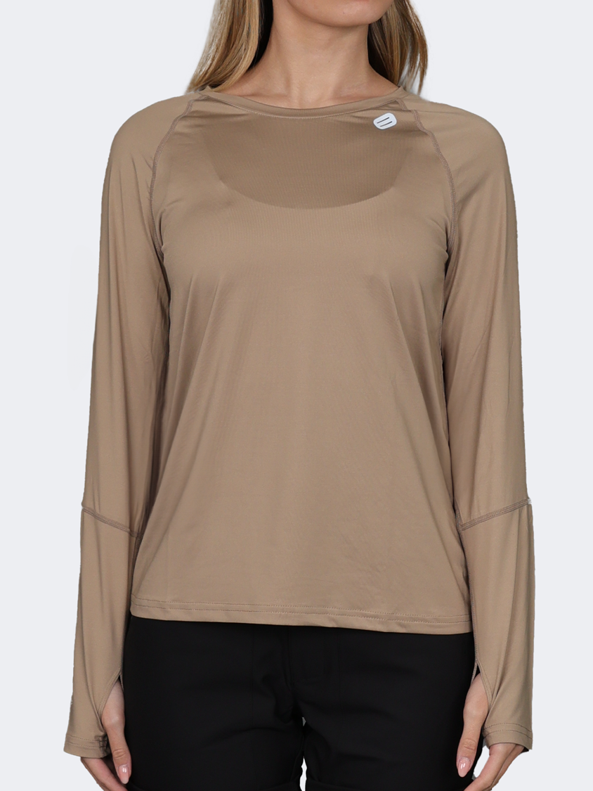 Oil And Gaz Round Neck Women Fitness Long Sleeve Beige