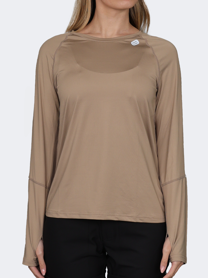 Oil And Gaz Round Neck Women Fitness Long Sleeve  Beige