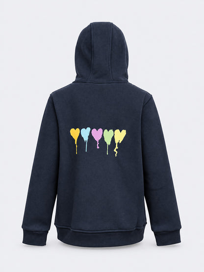 Oil &amp; Gaz Brushed Kids-Girls Lifestyle Hoodie Wth Pocket Navy