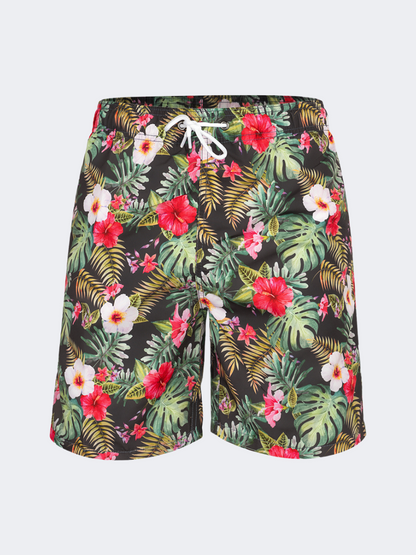 Oil &amp; Gaz Comfortable Men Beach Flower Print Swim Short Black