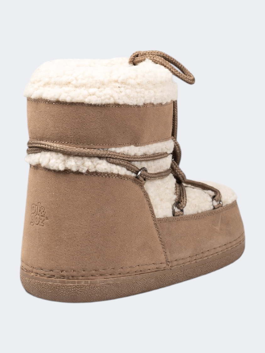 Oil &amp; Gaz After Ski Women Skiing Boots Wth Fur Camel/White