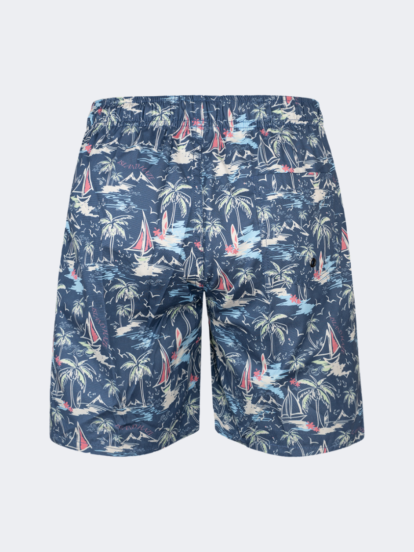 Oil &amp; Gaz Comfortable Men Beach Ship Sail Print Swim Short Navy