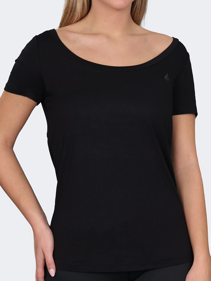 Oil And Gaz Wide Round Neck Women Lifestyle T-Shirt Black