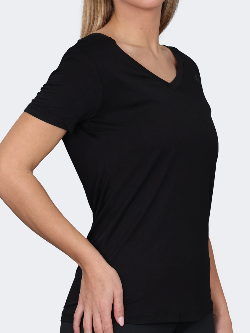 Oil And Gaz V Neck Plain Regular Fit Women Lifestyle T-Shirt Black