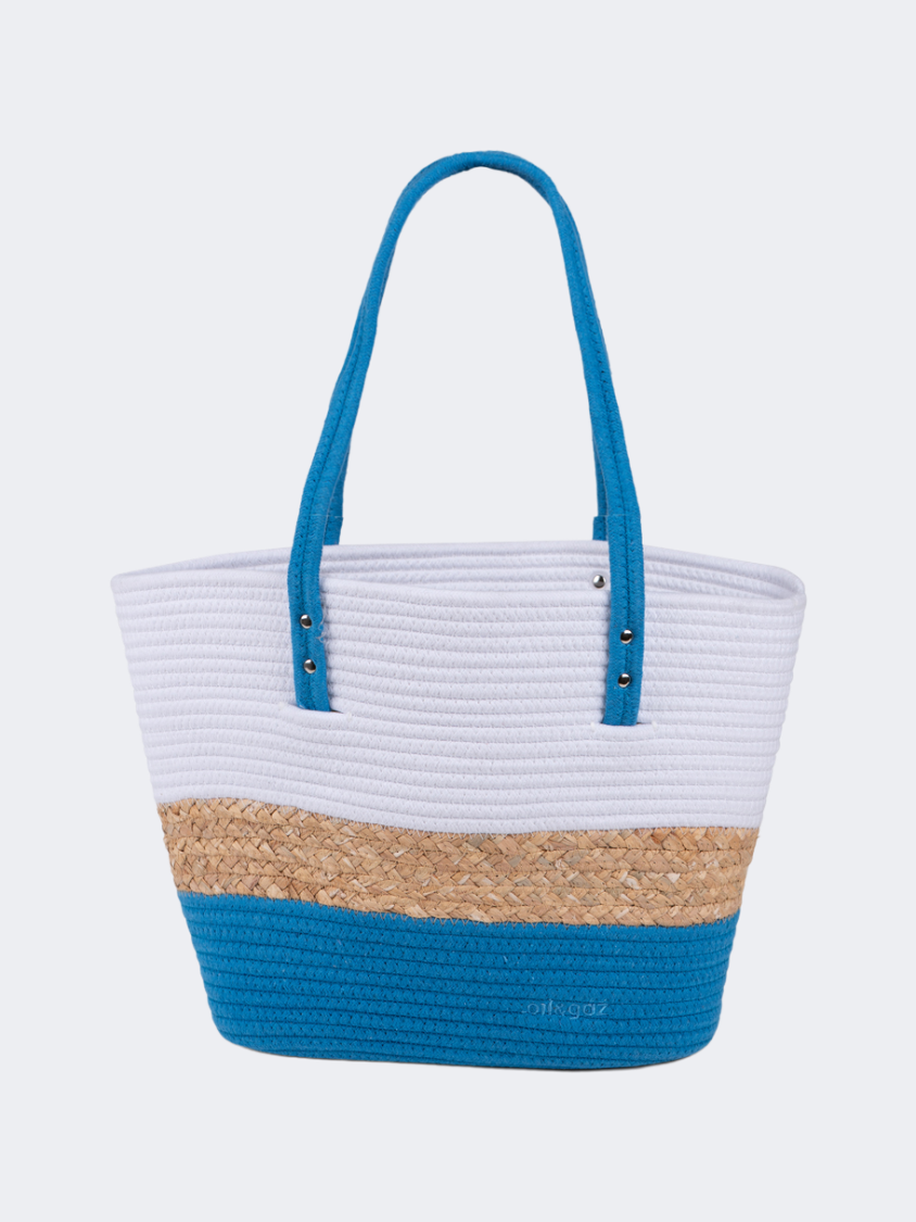 Oil And Gaz Functional Women Ribbed Beach Bag  Blue/Gold/White
