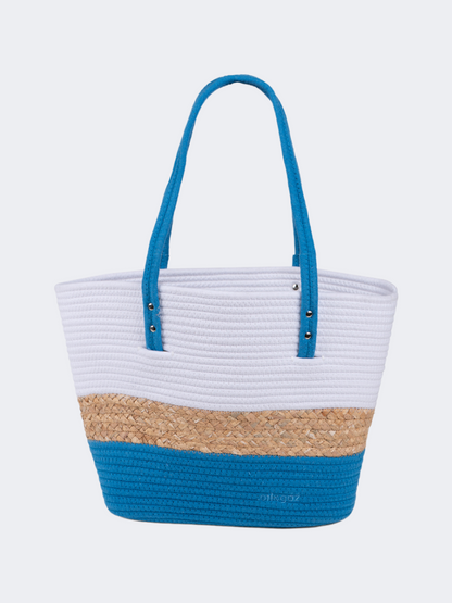 Oil And Gaz Functional Women Ribbed Beach Bag  Blue/Gold/White