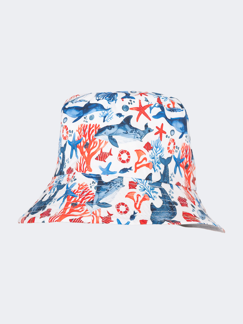 Oil And Gaz Cute Kids Beach Buchet Hat White/Royal Blue